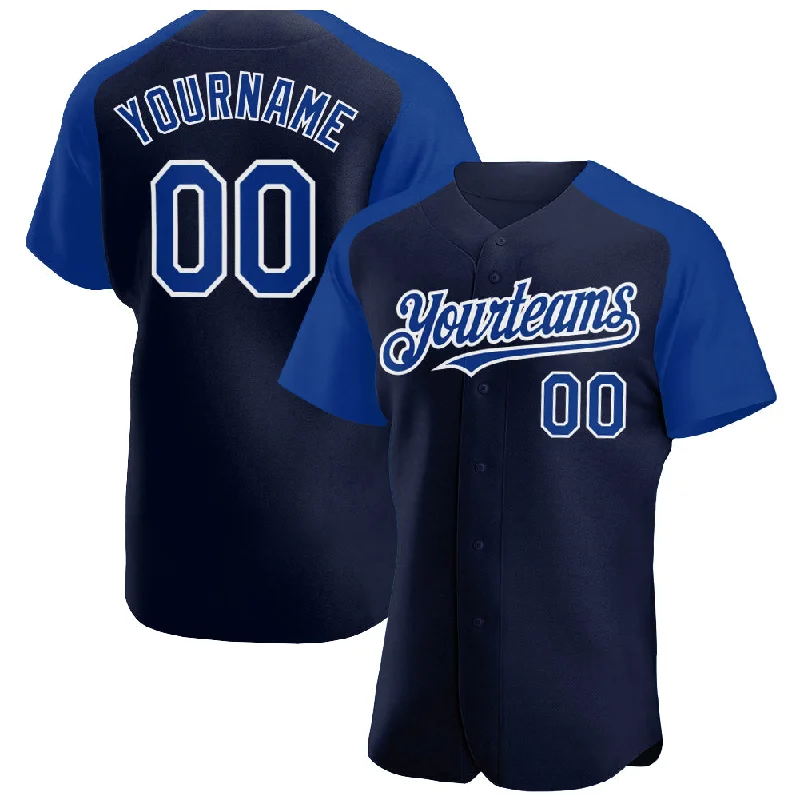 Baseball Jersey for Soft Fabric Feel-Custom Navy Royal-White Authentic Raglan Sleeves Baseball Jersey