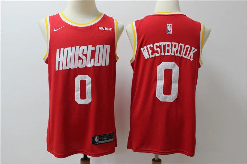 Basketball Jersey for Comfortable Game Fit-Rockets 0 Russell Westbrook Red Retro Swingman Basketball Jersey