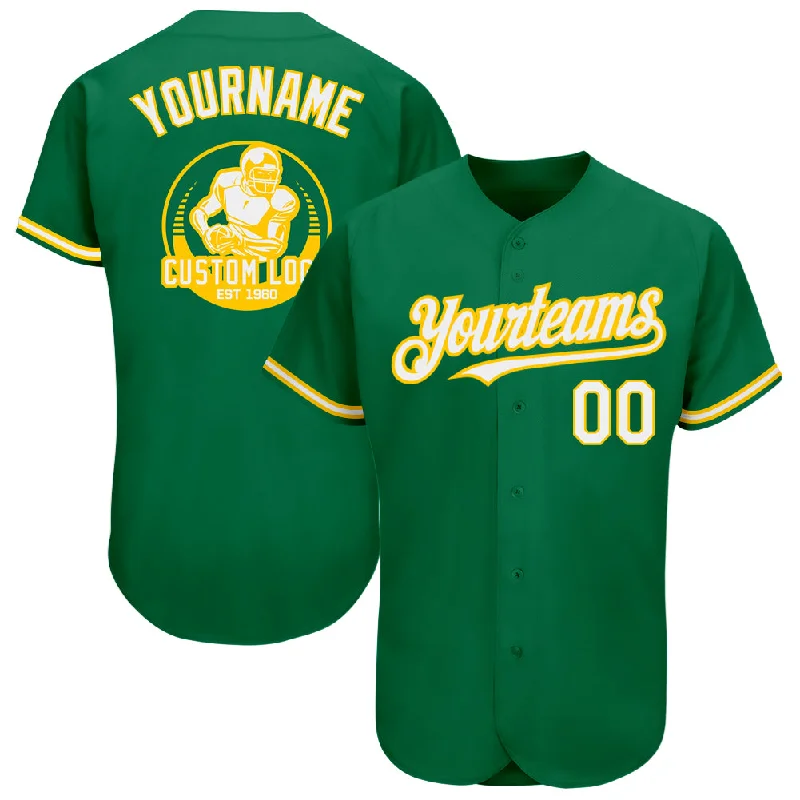 Baseball Jersey for Personalized Team Spirit Apparel-Custom Kelly Green White-Yellow Authentic Baseball Jersey