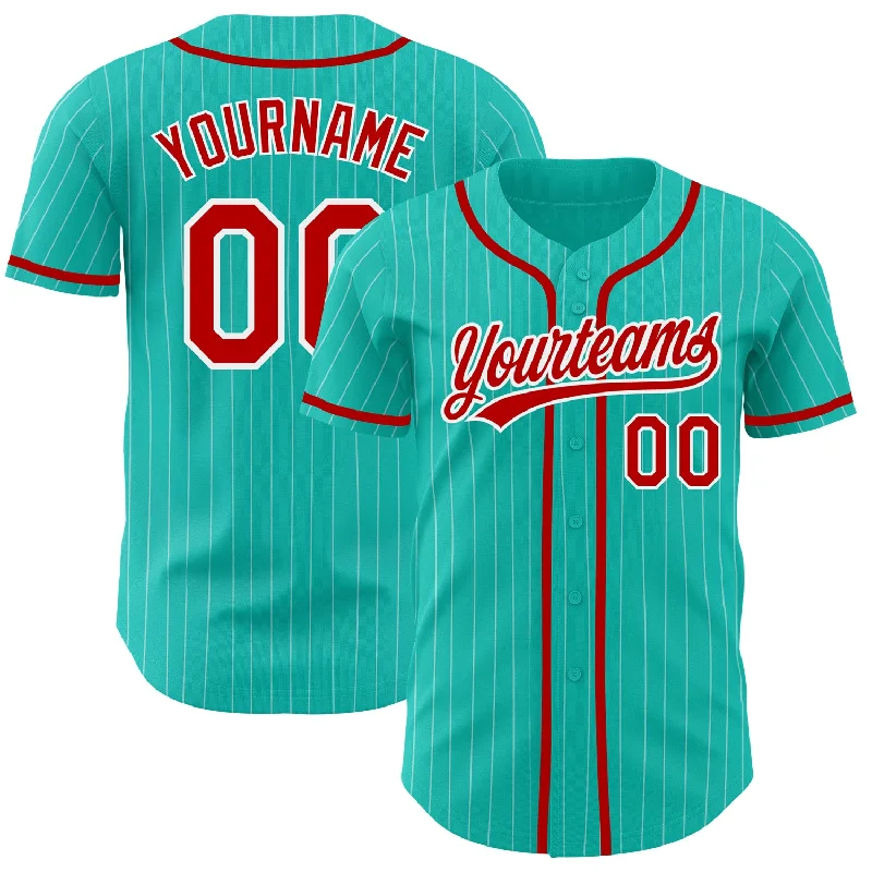 Baseball Jersey for Casual Team Support Apparel-Custom Aqua White Pinstripe Red Authentic Baseball Jersey