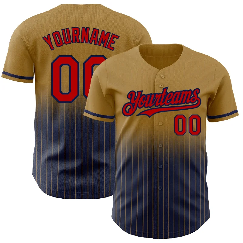 Baseball Jersey for High-Quality Materials-Custom Old Gold Pinstripe Red-Navy Authentic Fade Fashion Baseball Jersey