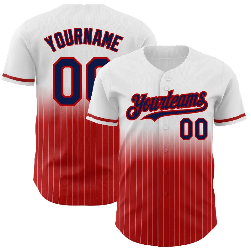 Baseball Jersey for High-Quality Youth Uniforms-Custom White Pinstripe Navy-Red Authentic Fade Fashion Baseball Jersey