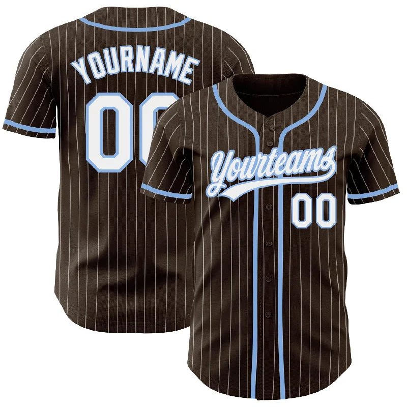 Baseball Jersey for Men-Custom Brown White Pinstripe Light Blue Authentic Baseball Jersey