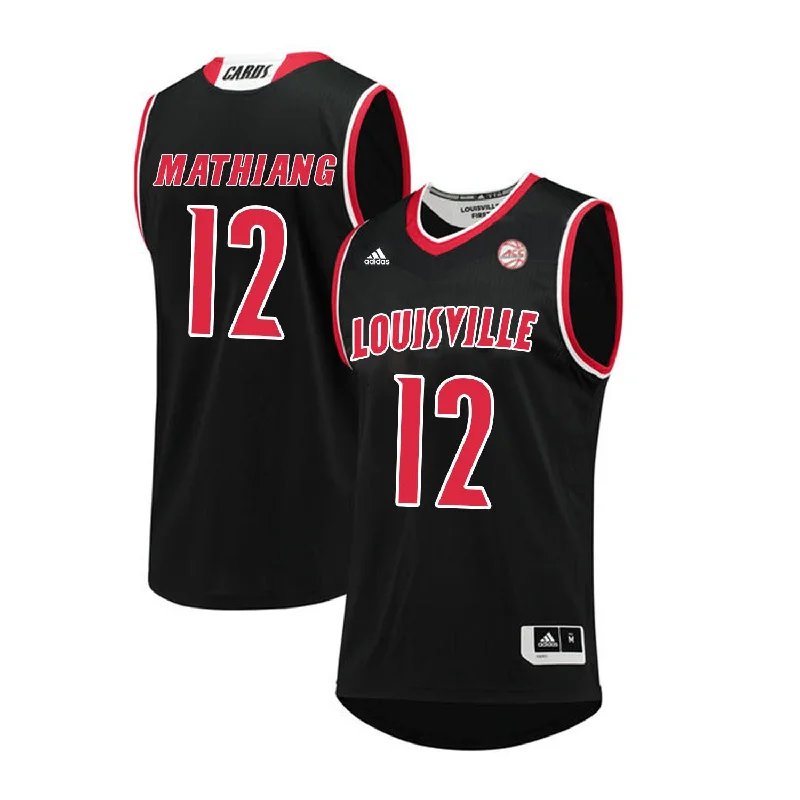 Basketball Jersey for School Basketball Team Wear-Louisville Cardinals 12 Mangok Mathiang Black College Basketball Basketball Jersey