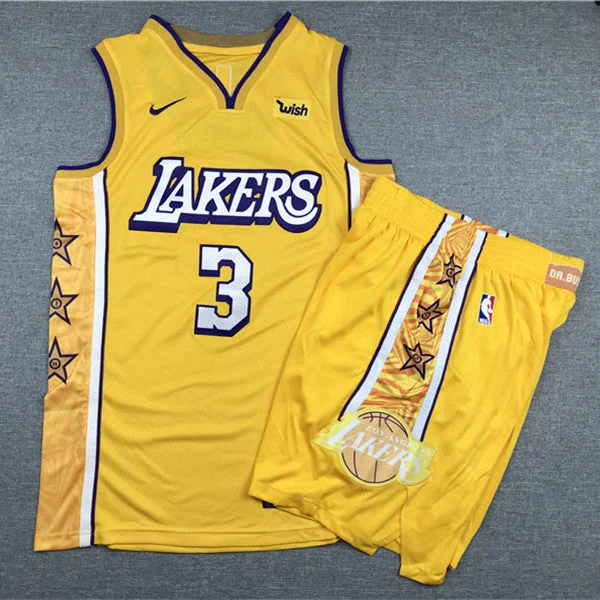 Basketball Jersey for Custom Fan Gear and Merchandise-Lakers 23 Anthony Davis Yellow Authentic Basketball Jersey(With Shorts)