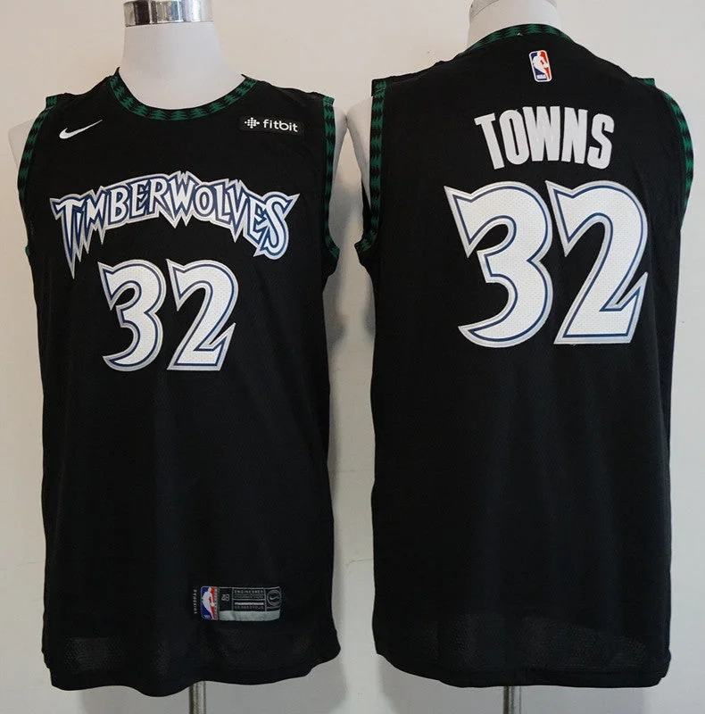 Basketball Jersey for Fast-Drying Basketball Gear-Timberwolves 32 Karl-Anthony Towns Black Hardwood Classics Swingman Basketball Jersey