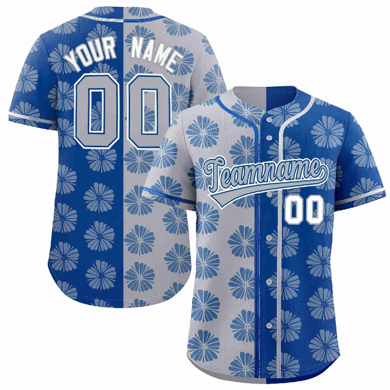 Baseball Jersey for Youth Baseball Players-Custom Light Gray Royal Split Fashion Flower Graffiti Pattern Authentic Baseball Jersey