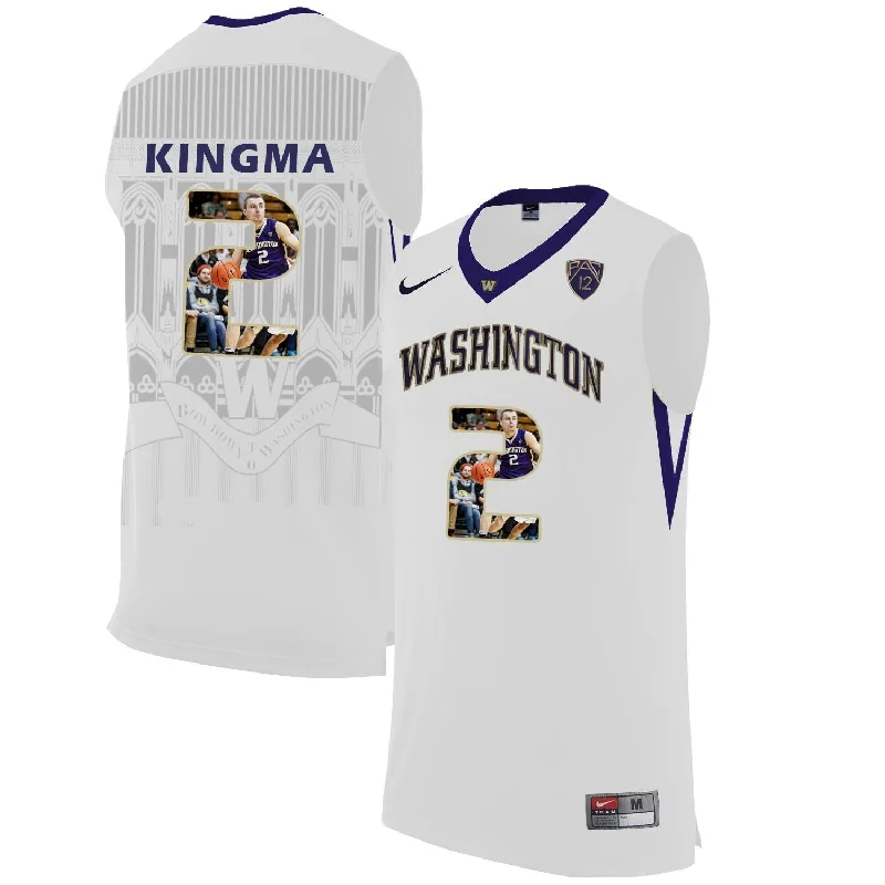 Basketball Jersey for Lightweight Design for All Ages-Washington Huskies 2 Dan Kingma White With Portait College Basketball Basketball Jersey