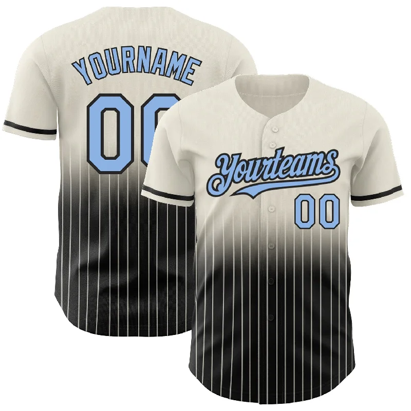 Baseball Jersey for Personalized Fan Apparel-Custom Cream Pinstripe Light Blue-Black Authentic Fade Fashion Baseball Jersey