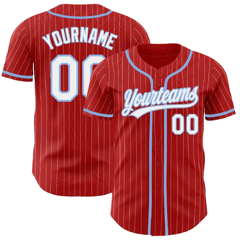 Baseball Jersey for High-Quality Fan Apparel-Custom Red White Pinstripe Light Blue Authentic Baseball Jersey