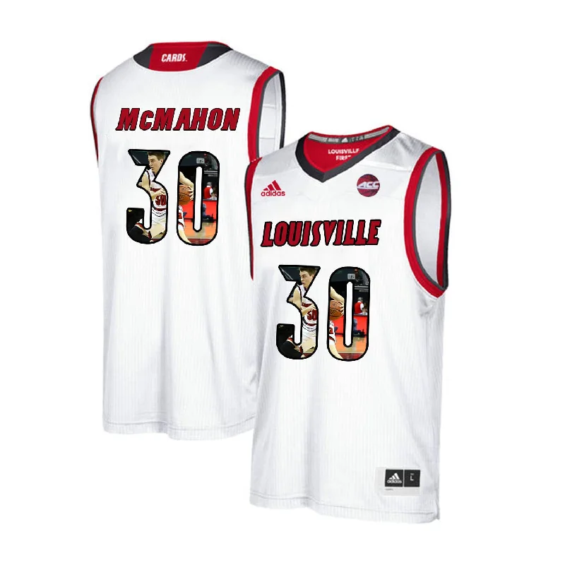 Basketball Jersey for Comfortable and Supportive Fit-Louisville Cardinals 30 Ryan McMahon White With Portrait Print College Basketball Basketball Jersey