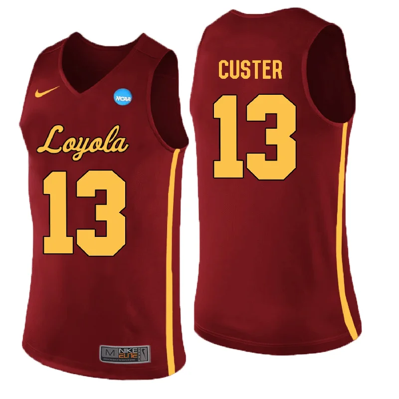 Basketball Jersey for Custom Player Designs-Loyola (Chi) Ramblers 13 Clayton Custer Red College Basketball Basketball Jersey