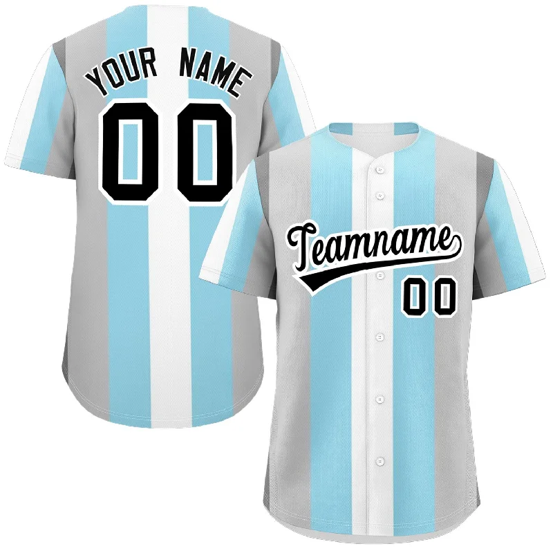 Baseball Jersey for High School Teams-Custom Gray Powder Blue-White Demiboy For Pride Month Color Block Authentic Baseball Jersey