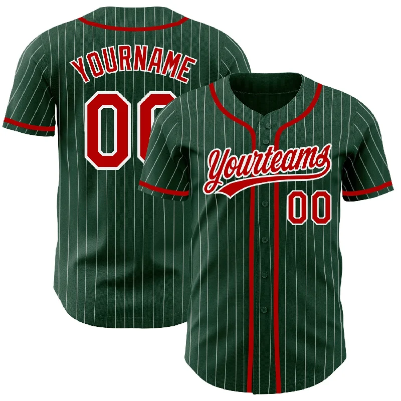 Baseball Jersey for Game-Ready Performance-Custom Green White Pinstripe Red Authentic Baseball Jersey