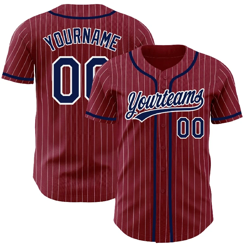 Baseball Jersey for Premium Fan Support-Custom Crimson White Pinstripe Navy Authentic Baseball Jersey