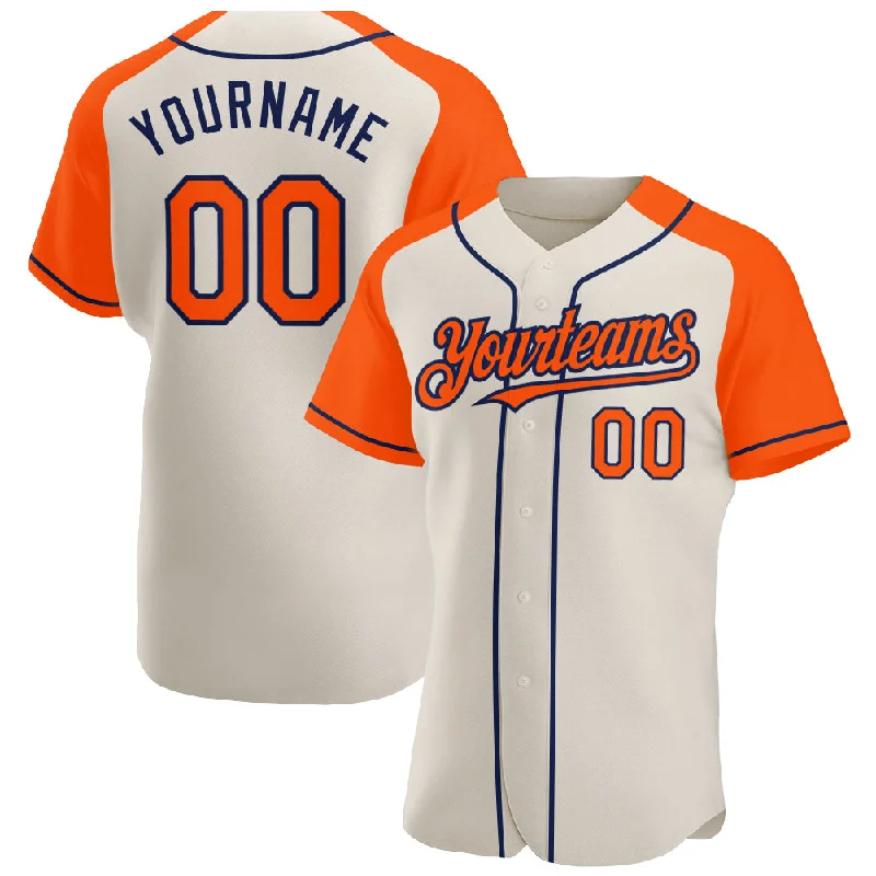 Baseball Jersey for Team Uniforms-Custom Cream Orange-Navy Authentic Raglan Sleeves Baseball Jersey