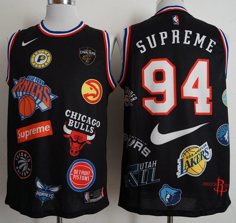 Basketball Jersey for Custom Printed Designs-Supreme x x Logos Black Stitched Basketball Basketball Jersey