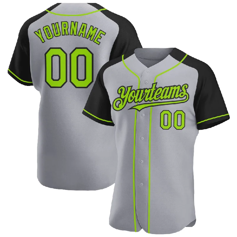 Baseball Jersey for Customized Jersey Fit-Custom Gray Neon Green-Black Authentic Raglan Sleeves Baseball Jersey