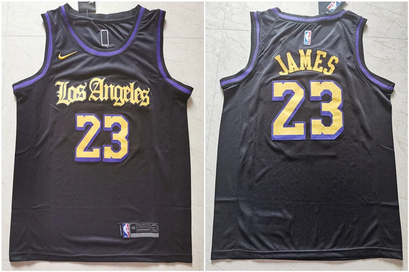 Basketball Jersey for Women-Lakers 23 Lebron James Black City Edition Swingman Basketball Jersey