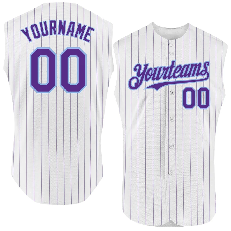 Baseball Jersey for Personalized Fan Gear-Custom White Purple Pinstripe Old Gold Authentic Sleeveless Baseball Jersey