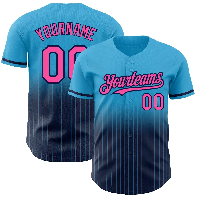 Baseball Jersey for Retro Design-Custom Sky Blue Pinstripe Pink-Navy Authentic Fade Fashion Baseball Jersey