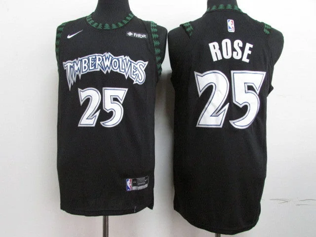 Basketball Jersey for Custom Fan Jerseys-Timberwolves 25 Derrick Rose Black Authentic Basketball Jersey