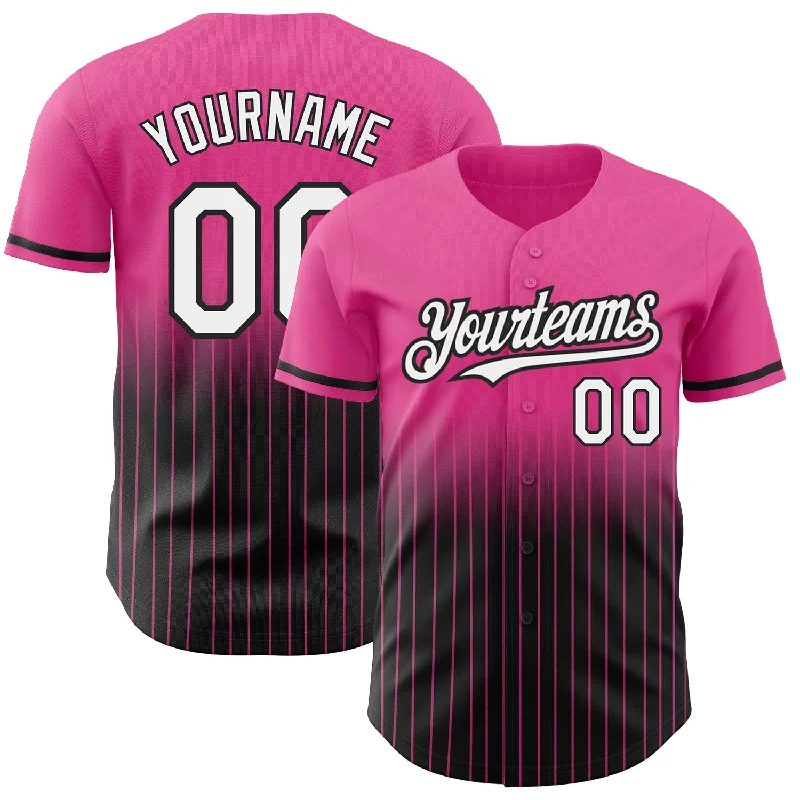 Baseball Jersey for Baseball Collection Apparel-Custom Pink Pinstripe White-Black Authentic Fade Fashion Baseball Jersey