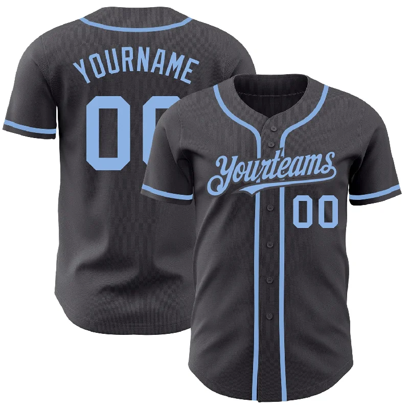 Baseball Jersey for Comfortable Team Uniform-Custom Steel Gray Light Blue Authentic Baseball Jersey