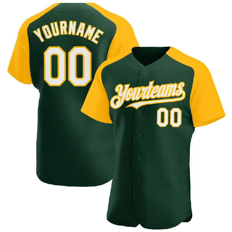 Baseball Jersey for Retro Design-Custom Green White-Gold Authentic Raglan Sleeves Baseball Jersey