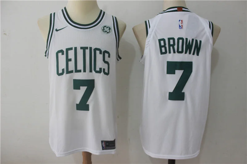 Basketball Jersey for Customizable Logo and Design-Celtics 7 Jaylen Brown White Authentic Basketball Jersey