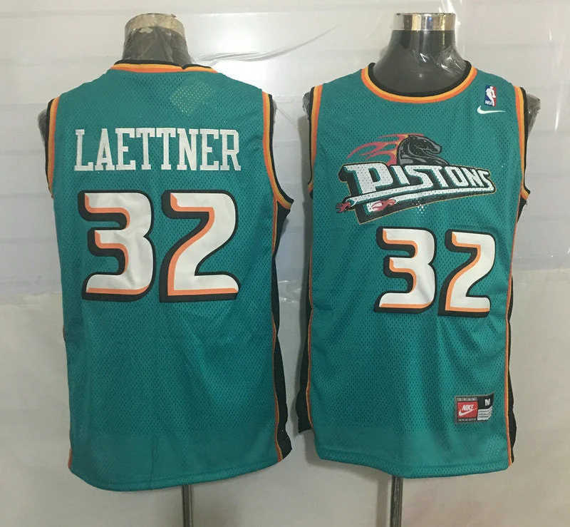 Basketball Jersey for Performance and Comfort Fit-Pistons 32 Christian Laettner Teal Stitched Basketball Jersey