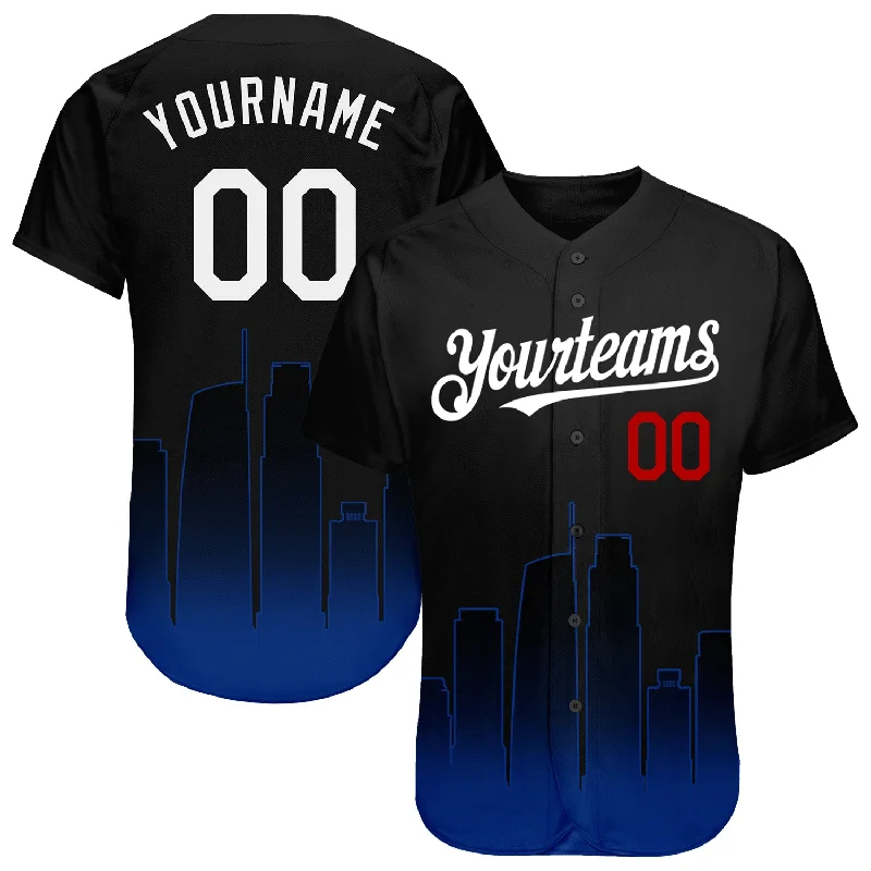 Baseball Jersey for Kids-Custom Black White Royal-Red 3D Los Angeles City Edition Fade Fashion Authentic Baseball Jersey