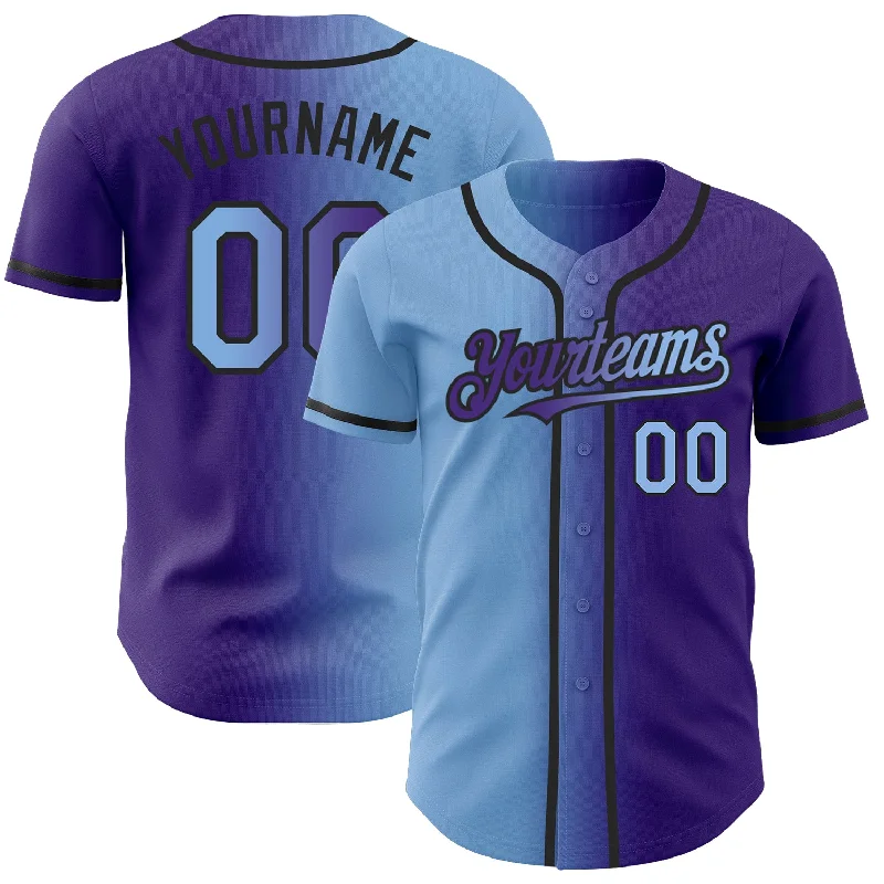 Baseball Jersey for Retro Baseball Look-Custom Purple Light Blue-Black Authentic Gradient Fashion Baseball Jersey