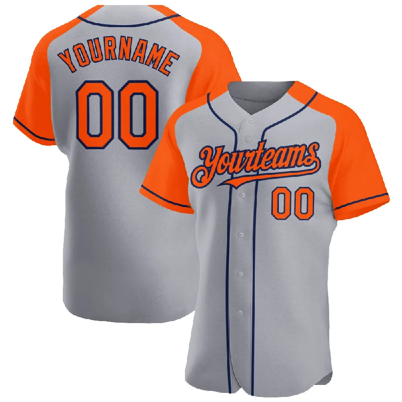 Baseball Jersey for Comfortable and Soft Team Jerseys-Custom Gray Orange-Navy Authentic Raglan Sleeves Baseball Jersey