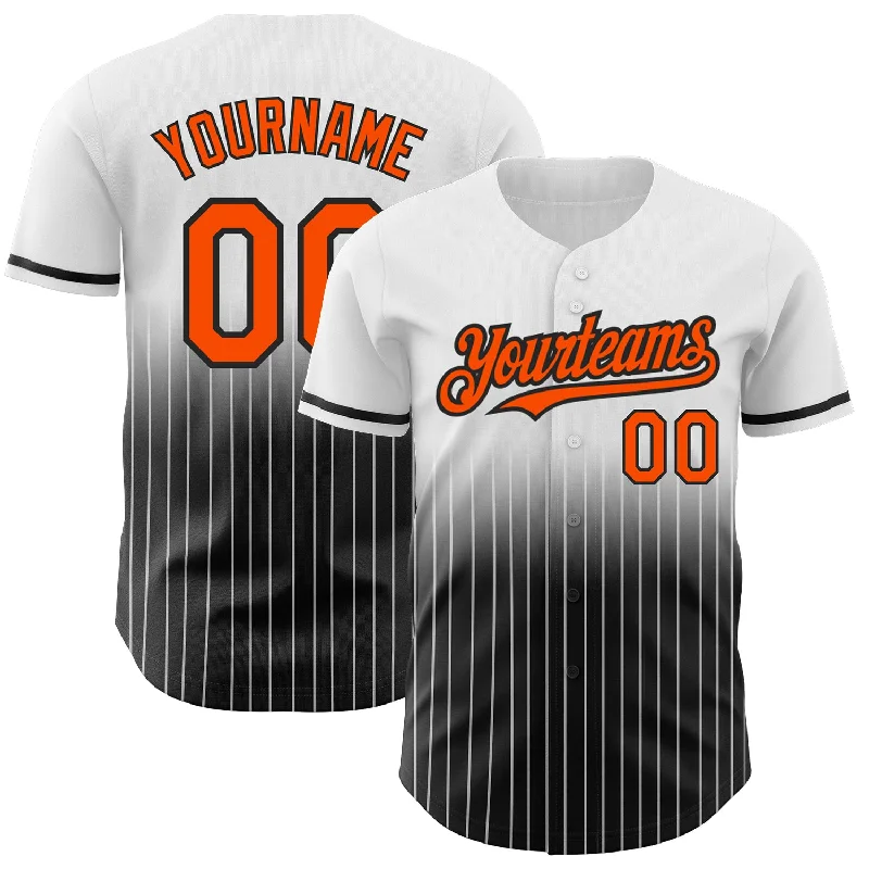 Baseball Jersey for Customized Jersey Fit-Custom White Pinstripe Orange-Black Authentic Fade Fashion Baseball Jersey