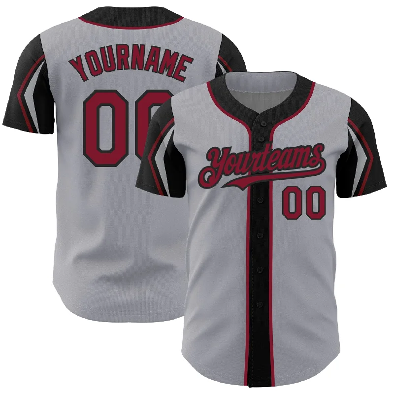 Baseball Jersey for Team Custom Fit-Custom Gray Crimson-Black 3 Colors Arm Shapes Authentic Baseball Jersey