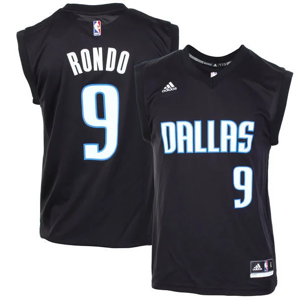 Basketball Jersey for Adjustable Size Options-Mavericks 9 Rajon Rondo Black Fashion Replica Basketball Jersey