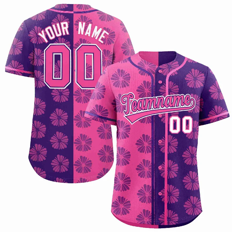 Baseball Jersey for Youth Custom Jerseys-Custom Pink Purple Split Fashion Flower Graffiti Pattern Authentic Baseball Jersey