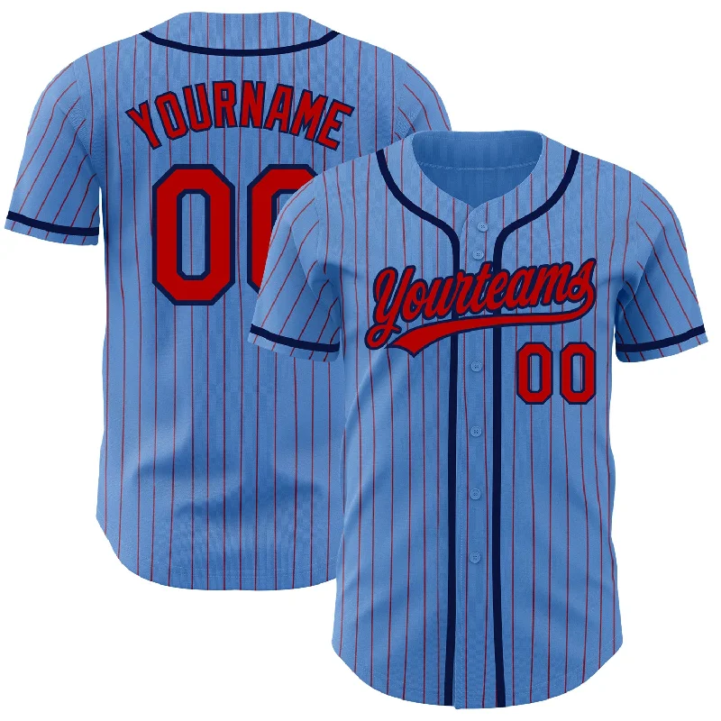 Baseball Jersey for Custom Designs and Graphics-Custom Powder Blue Red Pinstripe Navy Authentic Baseball Jersey