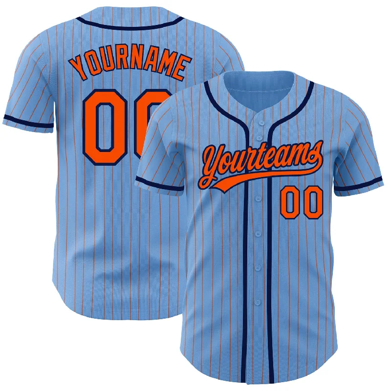 Baseball Jersey for Soft and Stretchable Design-Custom Light Blue Orange Pinstripe Navy Authentic Baseball Jersey