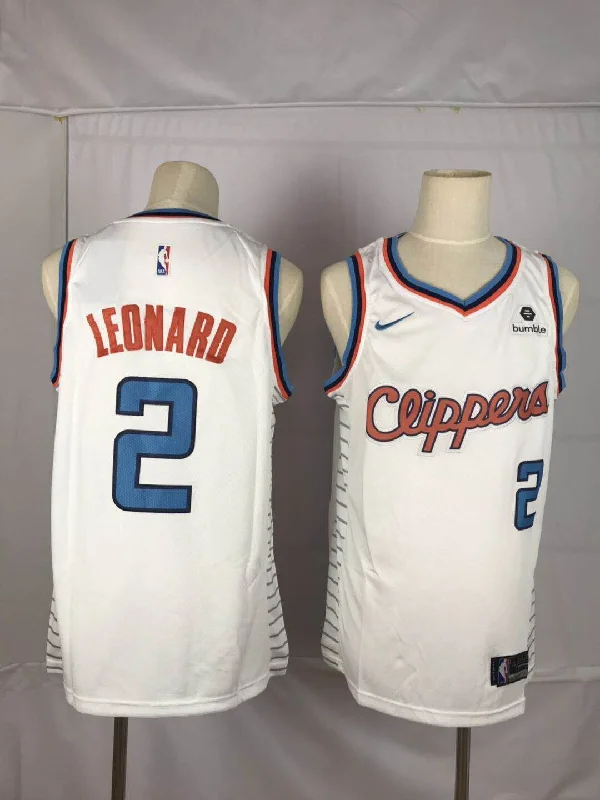 Basketball Jersey for Soft and Stretchable Fabric-Clippers 2 Kawhi Leonard White Throwback Swingman Basketball Jersey