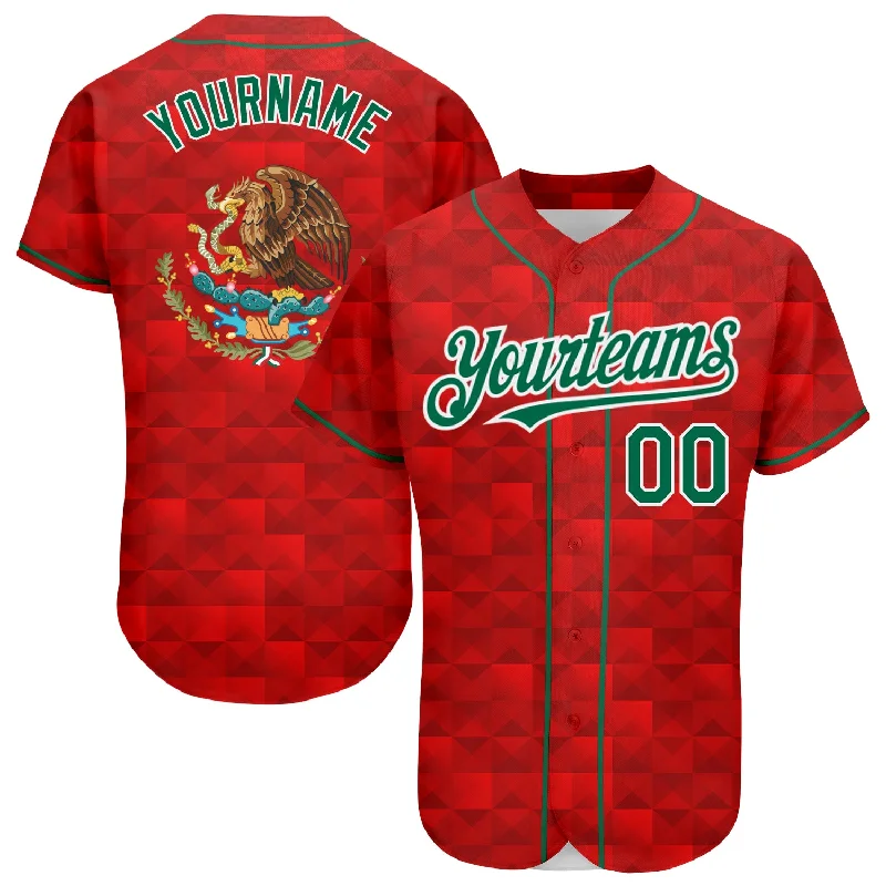 Baseball Jersey for Sports Event Fans-Custom Red Kelly Green-White 3D Mexico Authentic Baseball Jersey