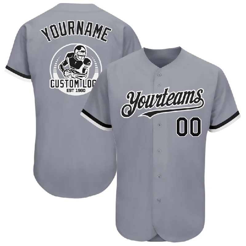 Baseball Jersey for Cool Custom Player Designs-Custom Gray Black-White Authentic Baseball Jersey