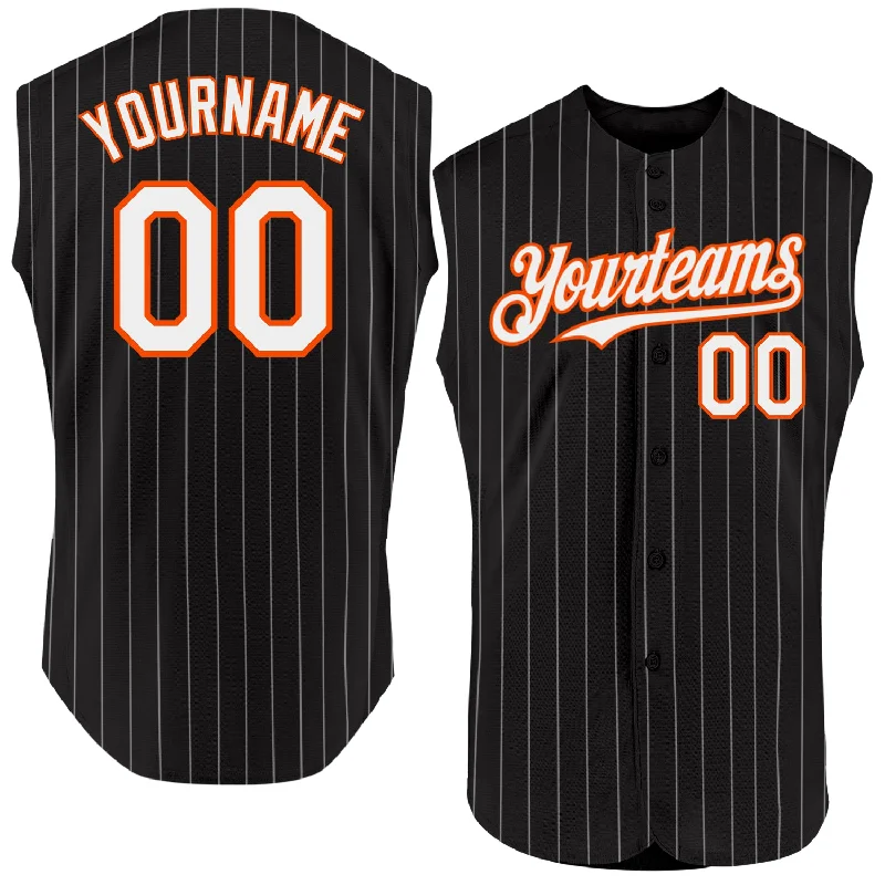 Baseball Jersey for Breathable Design-Custom Black White Pinstripe Old Gold Authentic Sleeveless Baseball Jersey