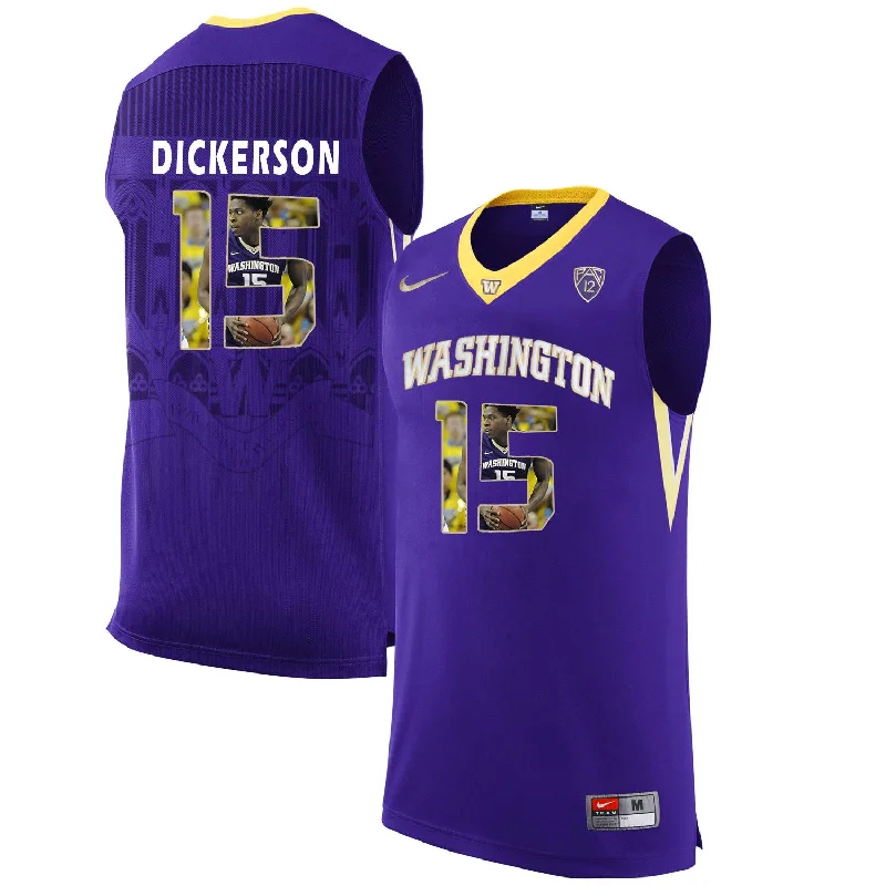 Basketball Jersey for College and Professional Basketball-Washington Huskies 15 Noah Dickerson Purple With Portait College Basketball Basketball Jersey