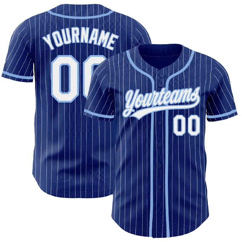 Baseball Jersey for Premium Fabric-Custom Royal White Pinstripe Light Blue Authentic Baseball Jersey