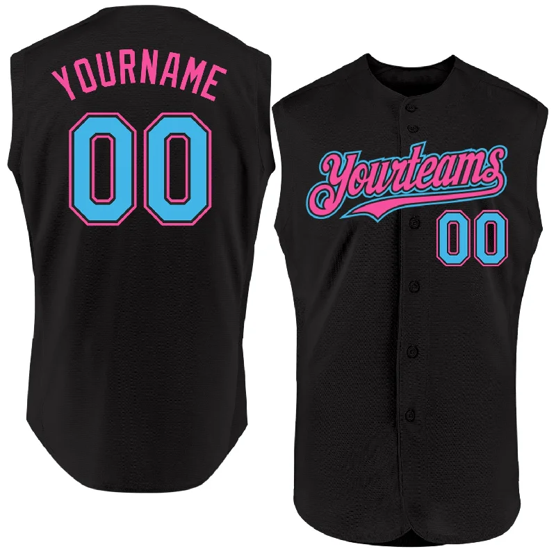 Baseball Jersey for Soft and Stretchable Design-Custom Black Sky Blue-Pink Authentic Sleeveless Baseball Jersey