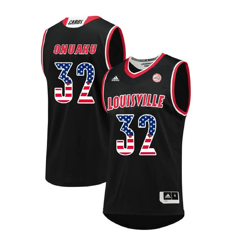 Basketball Jersey for Custom Team Logos-Louisville Cardinals 32 Chinanu Onuaku Black USA Flag College Basketball Basketball Jersey