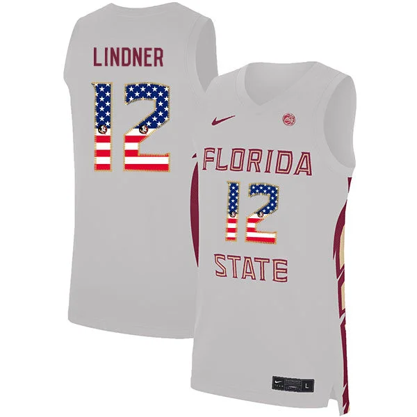 Basketball Jersey for School and College Apparel-Florida State Seminoles 12 Justin Lindner White USA Flag Basketball College Basketball Jersey