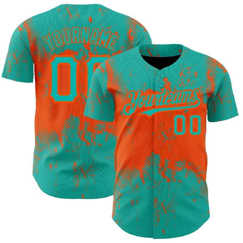 Baseball Jersey for Premium Customization-Custom Aqua Orange 3D Pattern Design Abstract Splatter Grunge Art Authentic Baseball Jersey